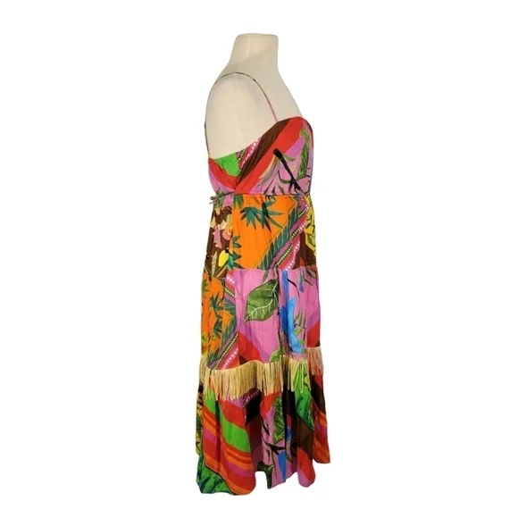 NWT Farm Rio Palila Fringed Red Tropical Sun Dress